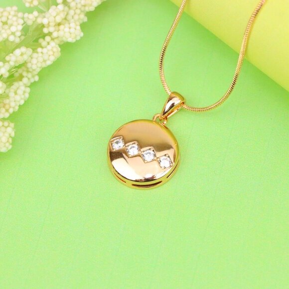 "Round Rose Gold Pendant with Zigzag White Crystal Accent Design, XPPT1255 - Picture 11 of 12